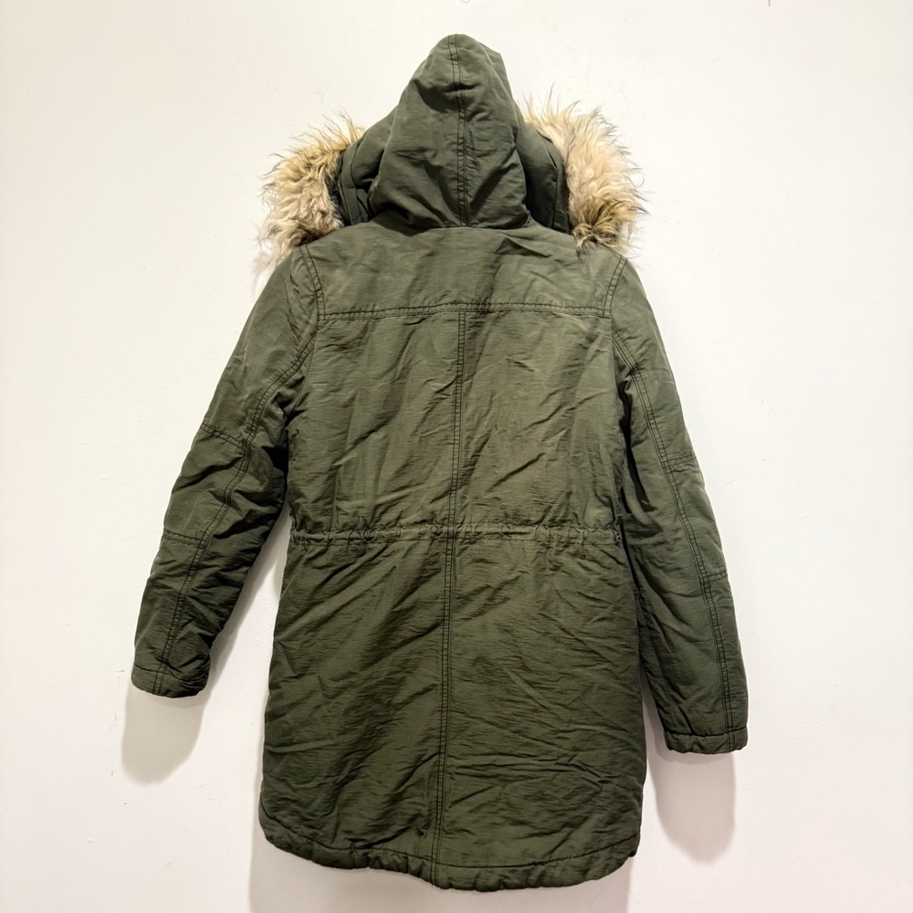 American Eagle Army Green Fur Trim Removable Hood Full Zip Jacket Coat Size XS - Picture 4 of 12